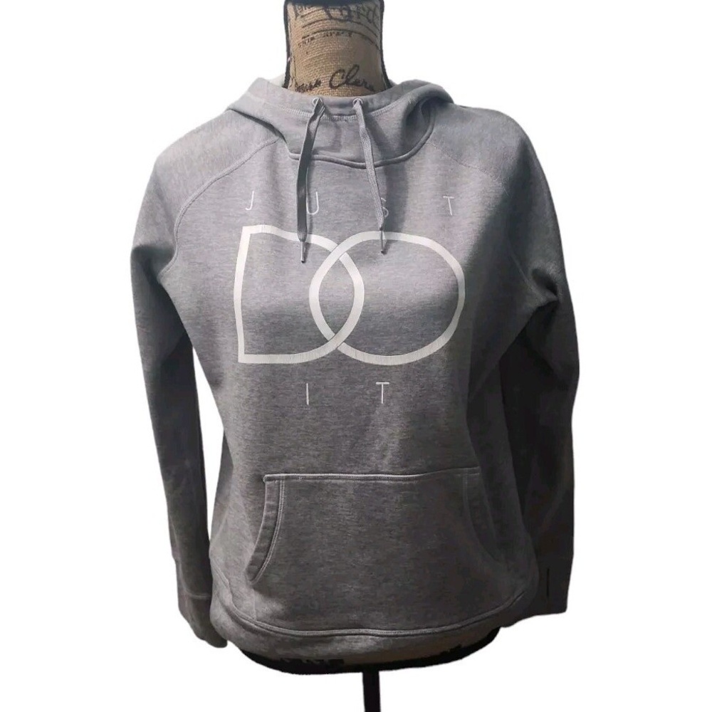 Nike Therma Fit Hoodie Women's Large Gray Just Do It Kangaroo Pouch **Minor Flaw